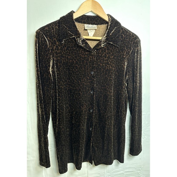 Kathie Lee Collection Tops - Kathie Lee Women's Long Sleeve Velvet Leopard Print Button Up Shirt Top‎ M